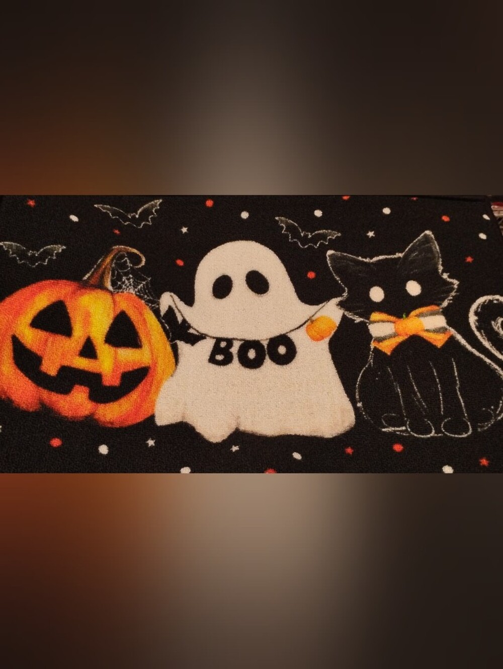 Halloween Ghost & Pumpkin Floor Mat - White Ghost with Orange Accents